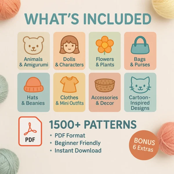 Crochet Patterns Bundle, 5000+ Amigurumi Animals Clothes Bags Hats Plushies Guide - Image 3